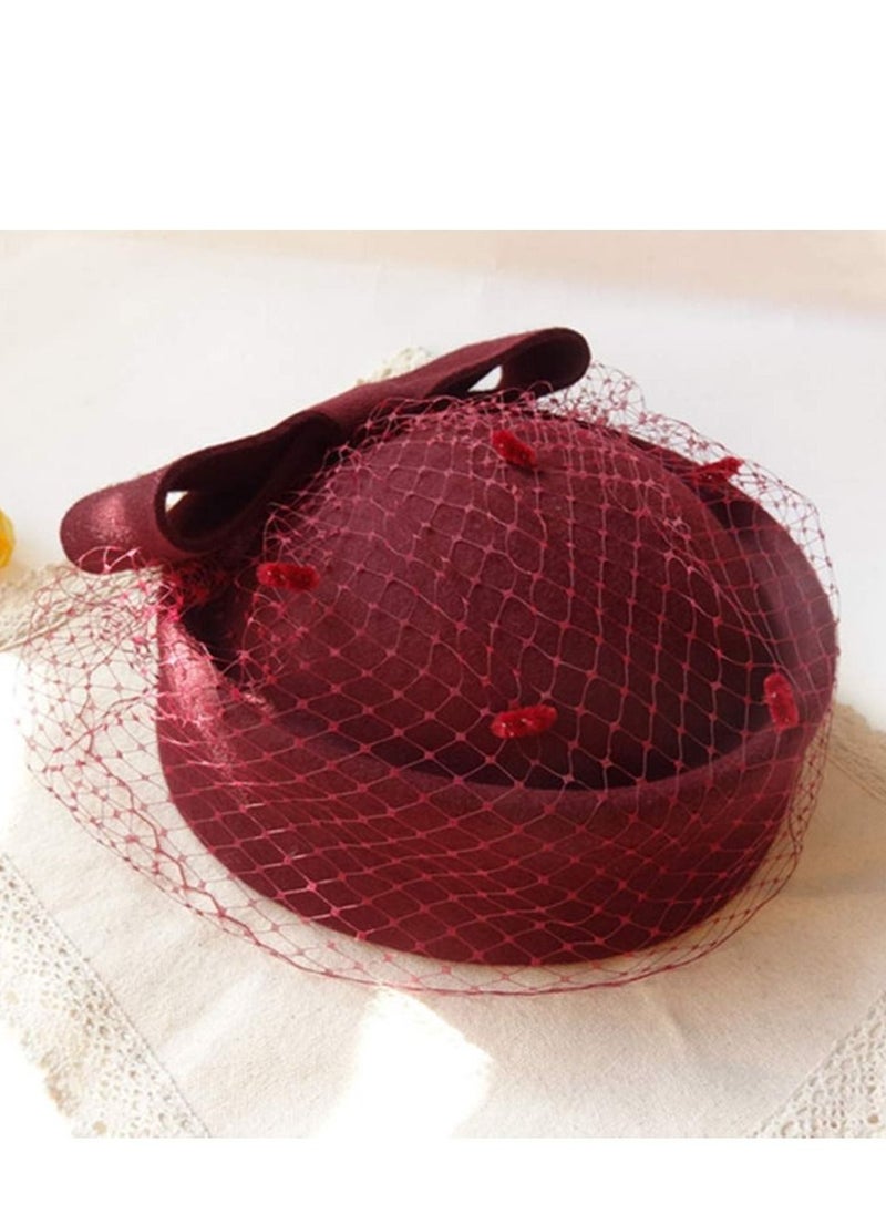 Excefore - Pillbox Hat, Wedding Hat Caps with Veil Vintage Bow Fascinator Hats for Women A - Image 1