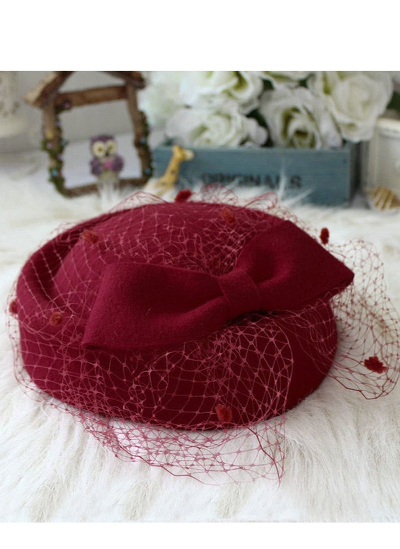 Excefore - Pillbox Hat, Wedding Hat Caps with Veil Vintage Bow Fascinator Hats for Women A - Image 1