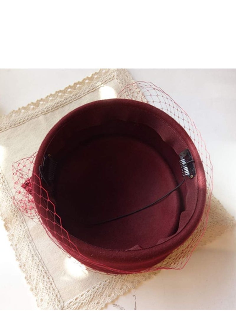 Excefore - Pillbox Hat, Wedding Hat Caps with Veil Vintage Bow Fascinator Hats for Women A - Image 1