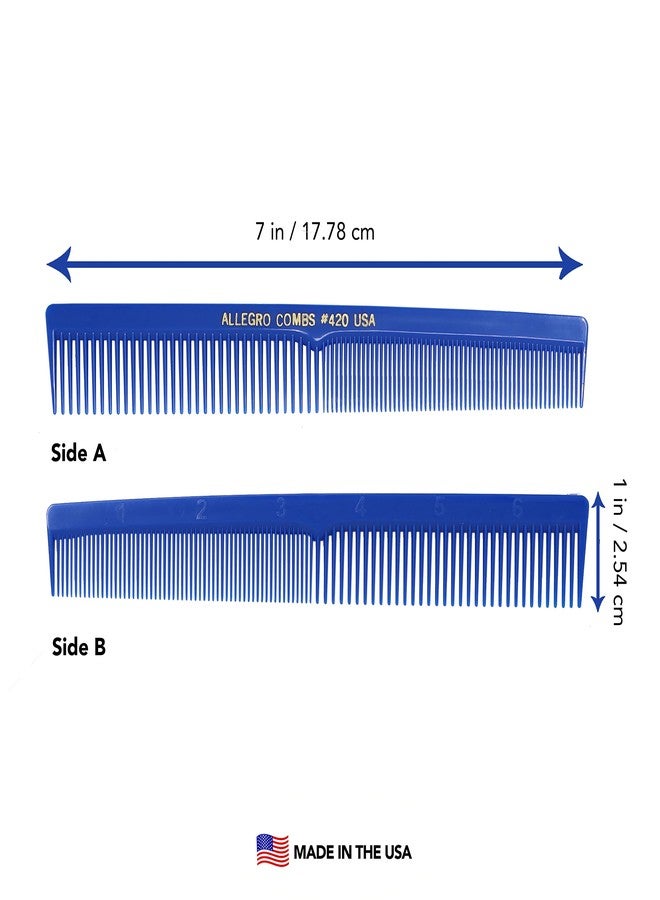 Allegro Combs 420 Hair Stylist Barbers Cutting Combs Beard Comb Mustache Mens Women Toddler Boys Braiding Hair Parting USA 3 Pc. (Royal blue) - Image 3
