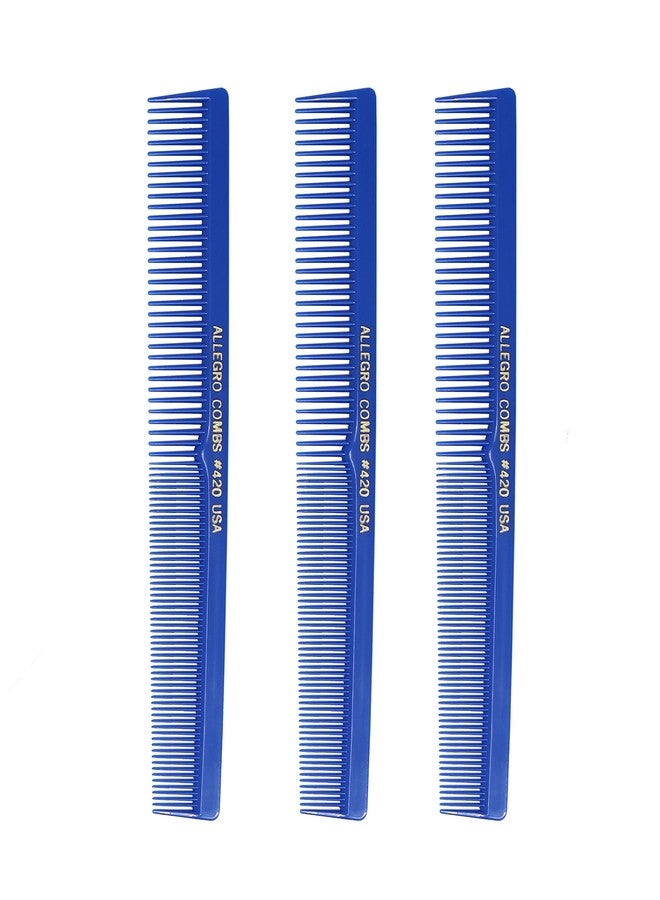 Allegro Combs 420 Hair Stylist Barbers Cutting Combs Beard Comb Mustache Mens Women Toddler Boys Braiding Hair Parting USA 3 Pc. (Royal blue) - Image 1