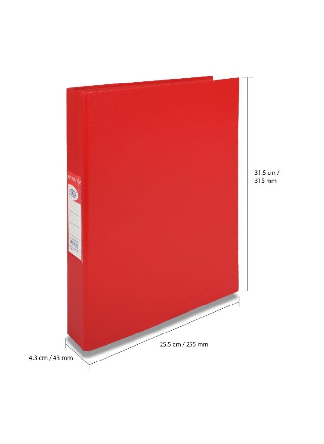 FIS PP Ring Binder, A4 Size(210x297), 2[O]Ring Type, 25mm Ring Size, 42mm Spine Size with PVC Pocket in Spine for Label Design, Packet of 10 Pieces Per Box, Red Color-FSBDPPA4RE10  - Image 5