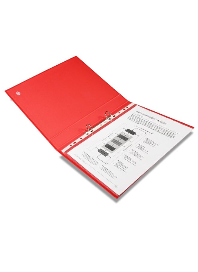 FIS PP Ring Binder, A4 Size(210x297), 2[O]Ring Type, 25mm Ring Size, 42mm Spine Size with PVC Pocket in Spine for Label Design, Packet of 10 Pieces Per Box, Red Color-FSBDPPA4RE10  - Image 4