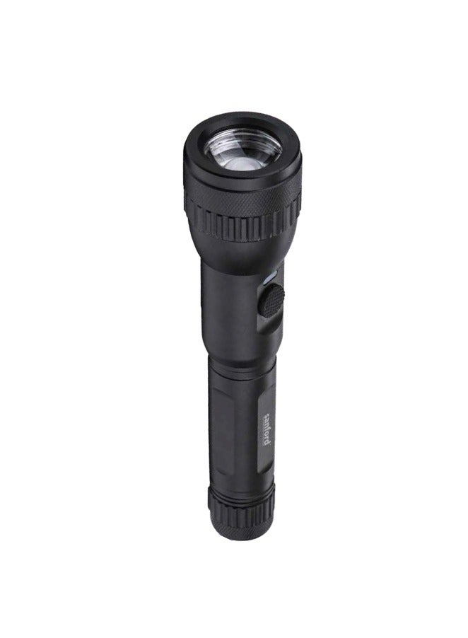 سانفورد كشاف ضوئي قابل لإعادة الشحن برأس تركيز دوار، 1200 لومن، مدى 2000 متر، مصباح ليد 15 وات، بطارية 4000 مللي أمبير/ساعة، بنك طاقة، شحن USB من النوع C - Image 1