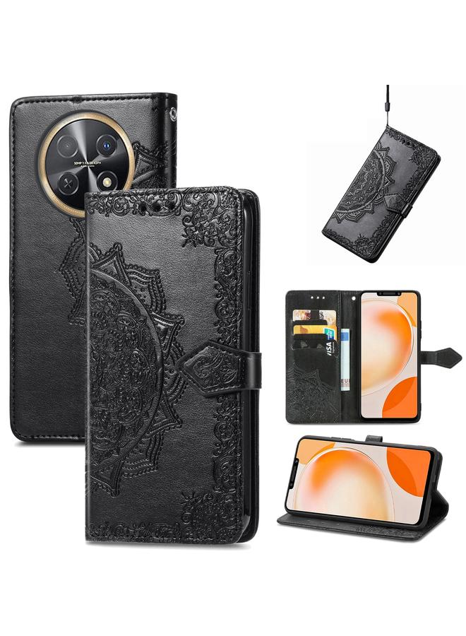 Green Tiger Case For Huawei Nova Y91 Mandala Flower Embossed Leather Phone Case - Image 1