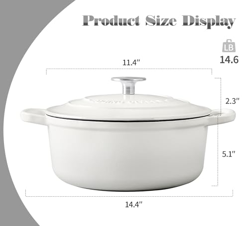 EDGING CASTING Cast Iron Dutch Oven With Lid Round Pot Enameled Covered for Bread Baking, 7 Quart, White - Image 2