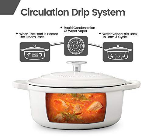 EDGING CASTING Cast Iron Dutch Oven With Lid Round Pot Enameled Covered for Bread Baking, 7 Quart, White - Image 5