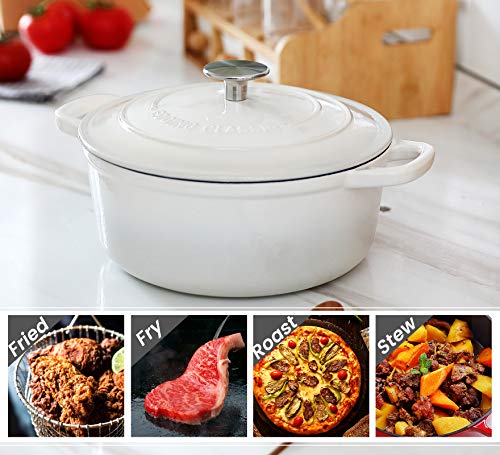 EDGING CASTING Cast Iron Dutch Oven With Lid Round Pot Enameled Covered for Bread Baking, 7 Quart, White - Image 3