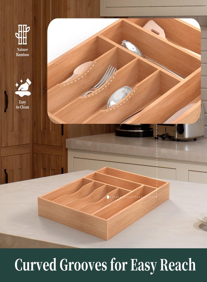 BEKVEM Bamboo Silverware Organizer, Kitchen Drawer Organizer, Utensil Holder and Cutlery Tray with Grooved Drawer Dividers, Spoon Flatware Storage - Image 4