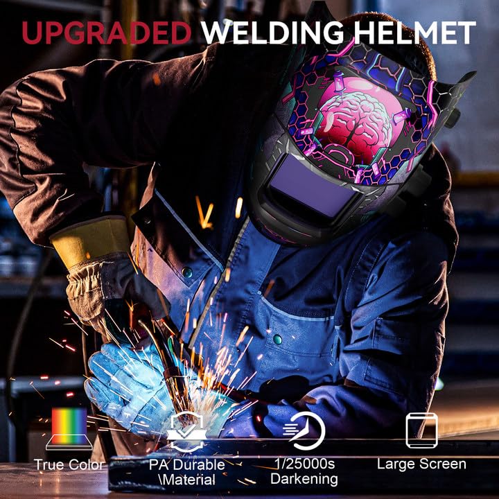 ARCCAPTAIN True Color Solar Power Welding Hood, 3.94"X3.66" Large Viewing Screen Auto Darkening Welding Helmet with 4 Arc Sensor Solar Powered, Wide Shade 4-5/5-9/9-13 Welding Mask, HSH-G999-PB - Image 4