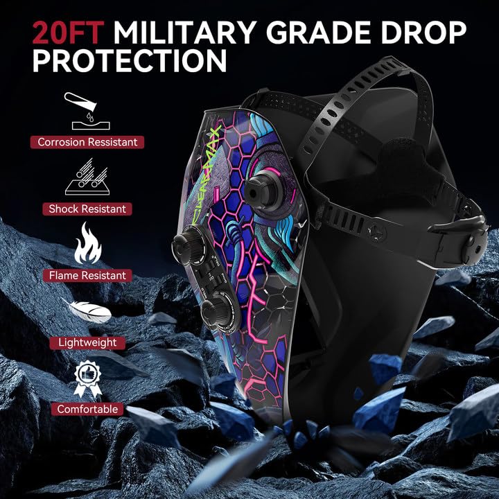 ARCCAPTAIN True Color Solar Power Welding Hood, 3.94"X3.66" Large Viewing Screen Auto Darkening Welding Helmet with 4 Arc Sensor Solar Powered, Wide Shade 4-5/5-9/9-13 Welding Mask, HSH-G999-PB - Image 2