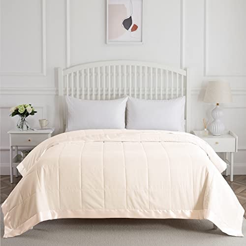 COMFLIVE Down Alternative Blanket with Satin Trim, Twin Size for Bed Lightweight Blanket for All Seasons - Winter Summer Comfort Soft 68”x90” (Beige, Twin) - Image 2