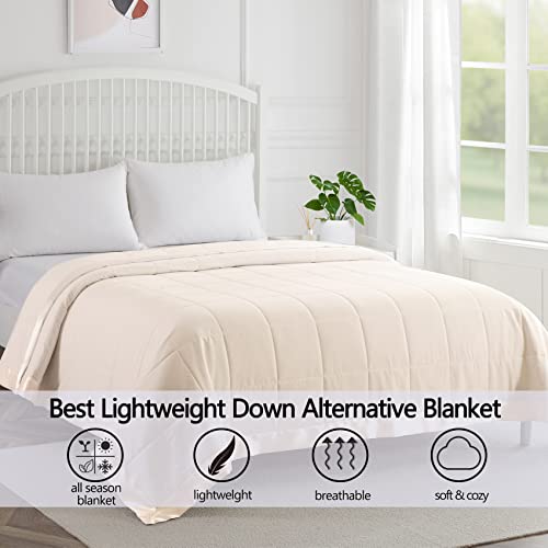 COMFLIVE Down Alternative Blanket with Satin Trim, Twin Size for Bed Lightweight Blanket for All Seasons - Winter Summer Comfort Soft 68”x90” (Beige, Twin) - Image 3