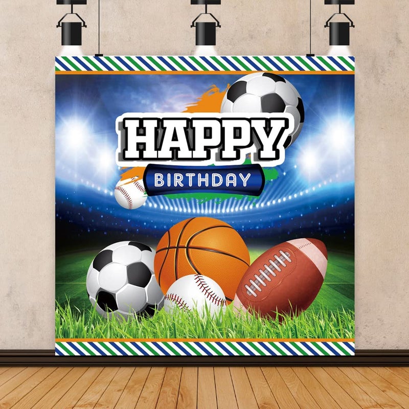 AOFOTO 7x7ft All Stars Sports Backdrop Happy Birthday Party Decorations Background Banner Outdoor Ball Theme Gym Stadium Field Basketball Football Soccer Games Boy Birthday Photo Shoot Props