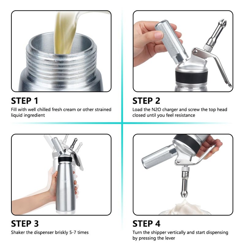 VIGIND Whipped Cream Dispenser,500ml Whipped Cream Canister with Sturdy Aluminum Body and Head,Whipped Cream Maker with 6 Decorating Nozzles,Use Standard 8 Gram N2O Chargers (Not Included) - Image 5