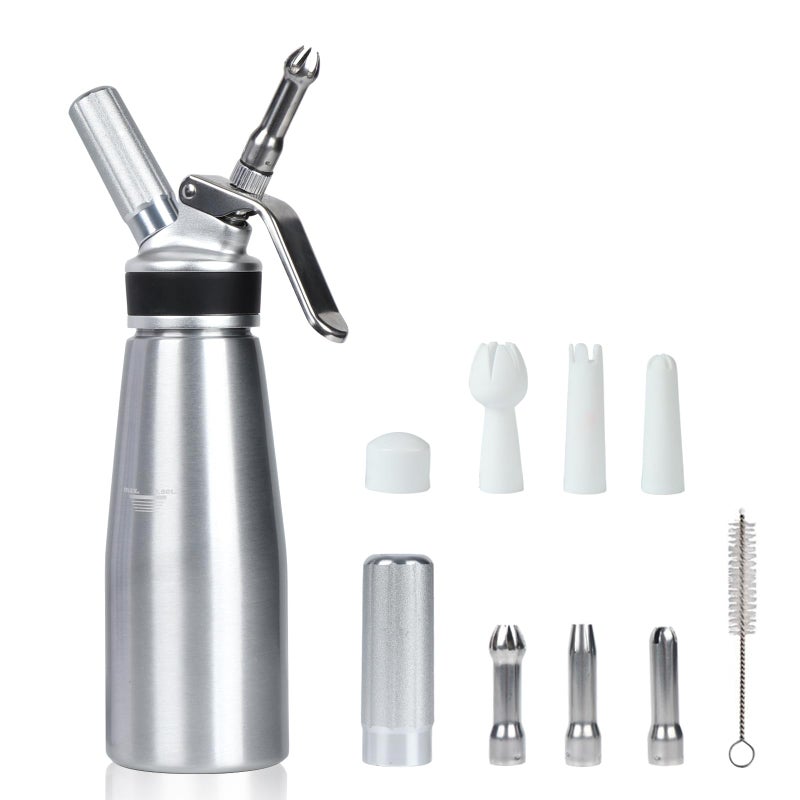 VIGIND Whipped Cream Dispenser,500ml Whipped Cream Canister with Sturdy Aluminum Body and Head,Whipped Cream Maker with 6 Decorating Nozzles,Use Standard 8 Gram N2O Chargers (Not Included) - Image 1