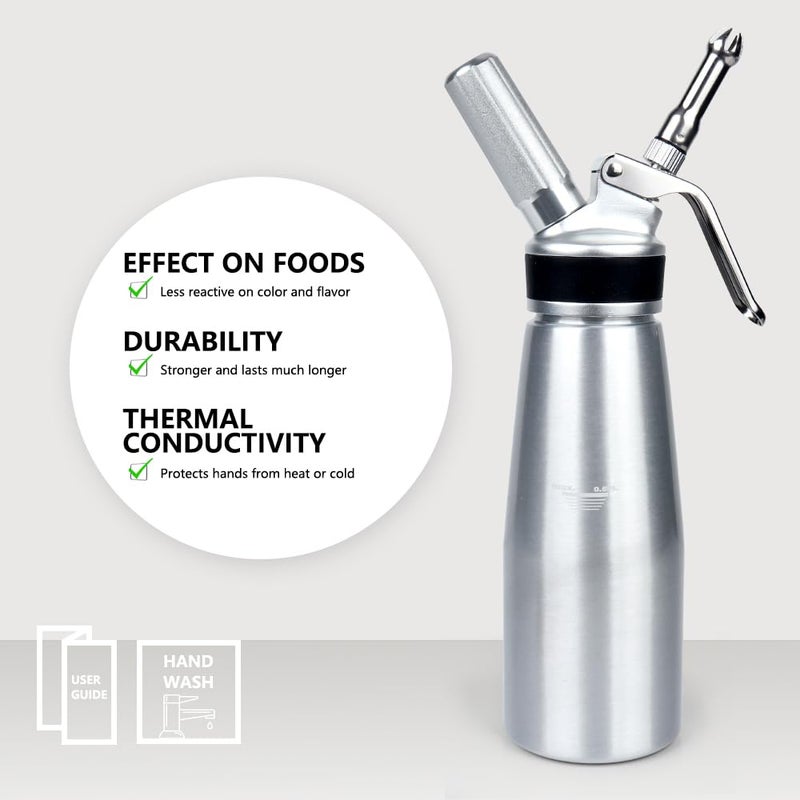 VIGIND Whipped Cream Dispenser,500ml Whipped Cream Canister with Sturdy Aluminum Body and Head,Whipped Cream Maker with 6 Decorating Nozzles,Use Standard 8 Gram N2O Chargers (Not Included) - Image 3