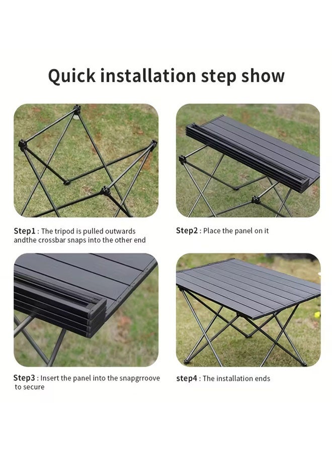 بيوينتي طاولة نزهة في الهواء الطلق طاولة طعام معدنية محمولة قابلة للطي مع حقيبة حمل للتخييم ، الطبخ في الهواء الطلق ، الشواء ، المشي لمسافات طويلة ، القارب ، السفر ، 56 L x 40 W x 40.5 H (سم) (أسود) - Image 2