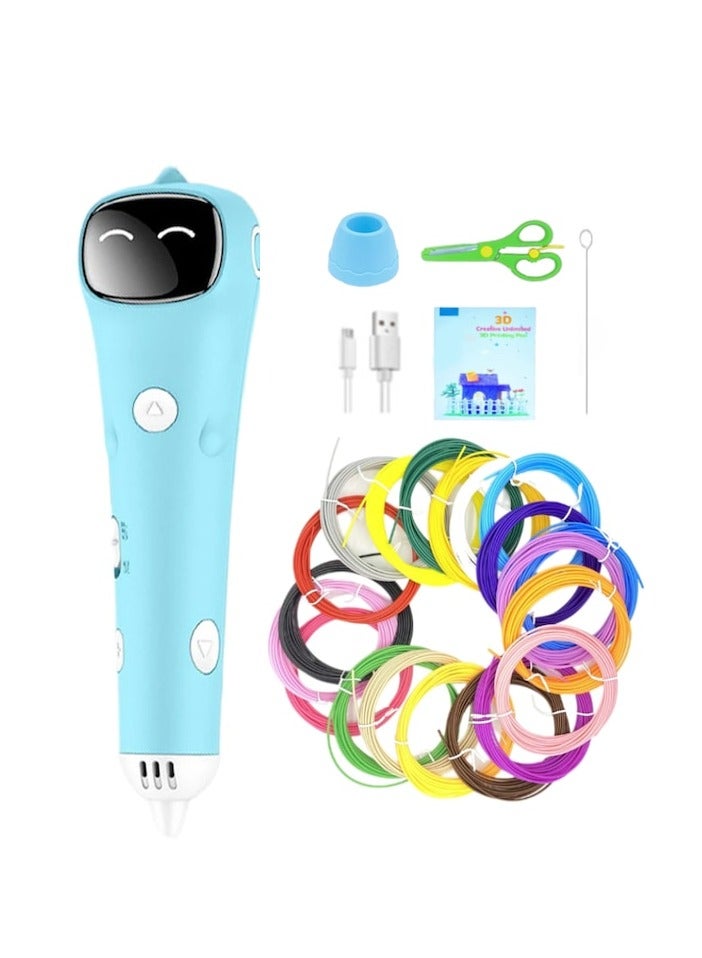 XiuWoo 3D Printing Pen Set, 1.75 mm PCL Filament, 20 colors, scissors, Smart Voice Prompts, Low Temperature, dredging needle, pen holder, USB Included, sketchbook, blue - Image 1