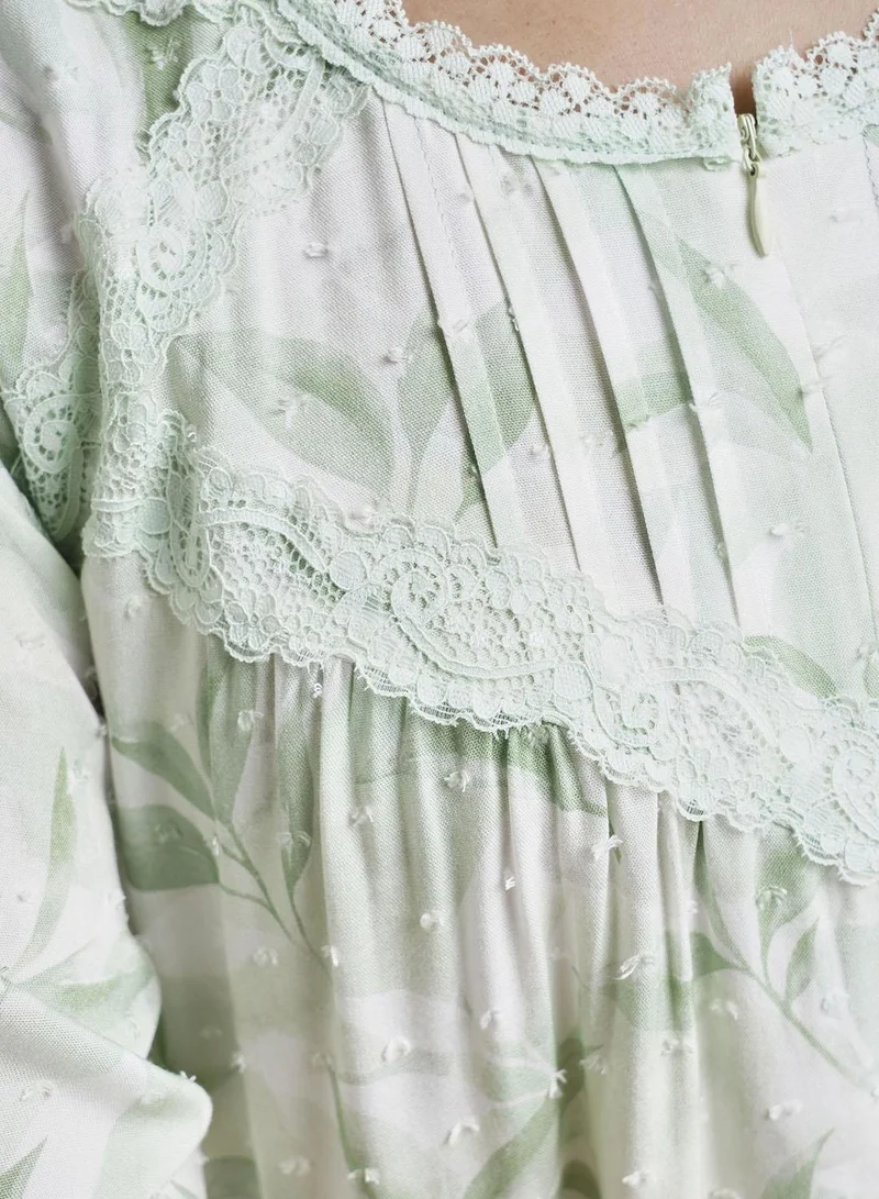 Kashkha  Viscose Doby Leaf Print Nightwear Dress (CNH452) for Women | Best Price UAE