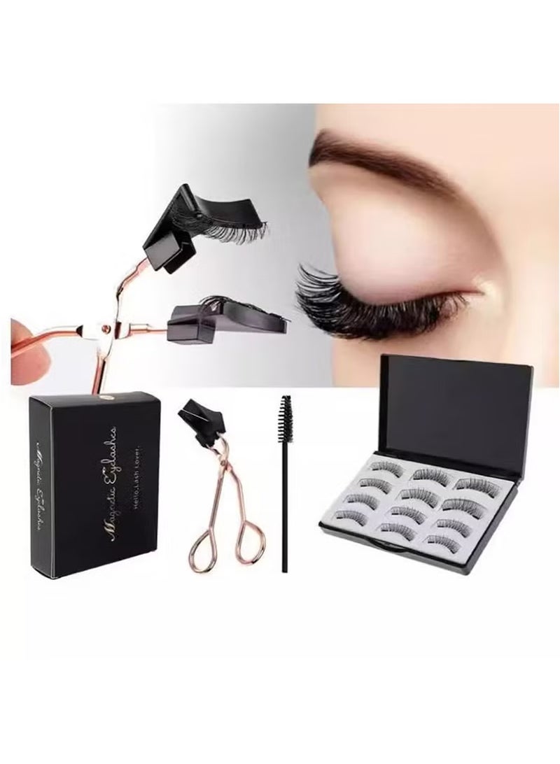 Generic Magnetic Eyelashes Set, Reusable Magnetic False Eyelashes Natural Double Magnet False Eyelashes No Glue Required With Tweezers  - Image 2
