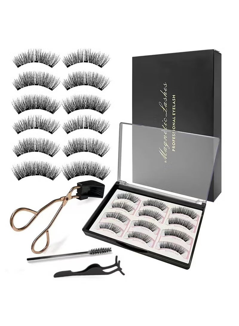 Generic Magnetic Eyelashes Set, Reusable Magnetic False Eyelashes Natural Double Magnet False Eyelashes No Glue Required With Tweezers  - Image 1