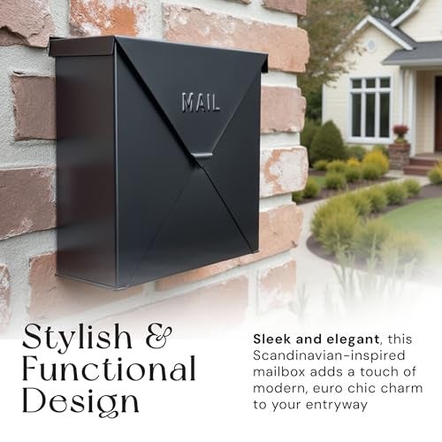 NACH Mailboxes for Outside Wall Mount, 10 x 10 x 4 inch Black Mailbox, Waterproof Mailboxes for Outside - Chicago Style Mail Box - Image 2
