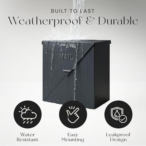 NACH Mailboxes for Outside Wall Mount, 10 x 10 x 4 inch Black Mailbox, Waterproof Mailboxes for Outside - Chicago Style Mail Box - Image 4