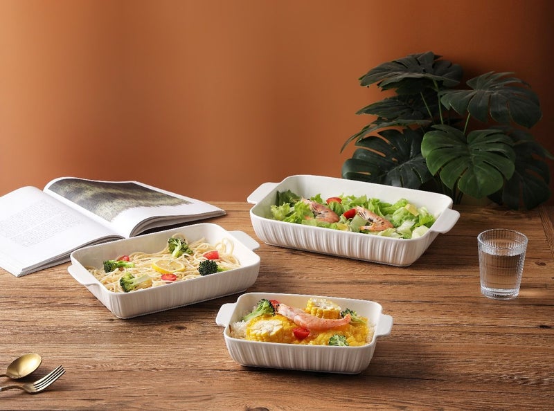 Dove 3-Piece Rectangular Porcelain Baking Dish Set White, Sizes 10 + 12 + 14.5 Inch - Image 2