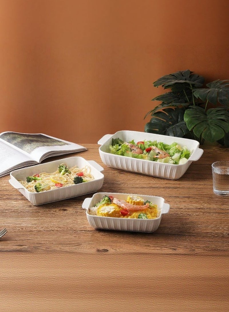 Dove 3-Piece Rectangular Porcelain Baking Dish Set White, Sizes 10 + 12 + 14.5 Inch - Image 1