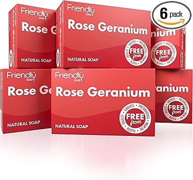 Friendly Soap 6 x 95g Rose Geranium Natural Handmade Soap bar Gentle Sensitive Nourishing No Synthetic Fragrances Sulfate Free - Image 1