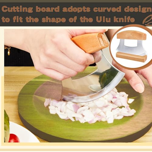 TIYOORTA Mezzaluna Chopping Board,Double-sided Acacia Slicing/Serving Charcuterie Board, 8 inch Recessed Round Cutting Board For Efficient Mincing Nuts Veggies n Cheese - Image 5