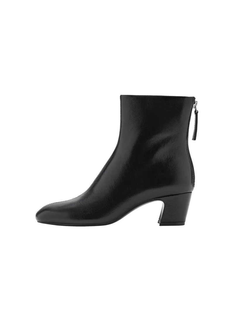 MANGO Zipped Through Leather Ankle Boots