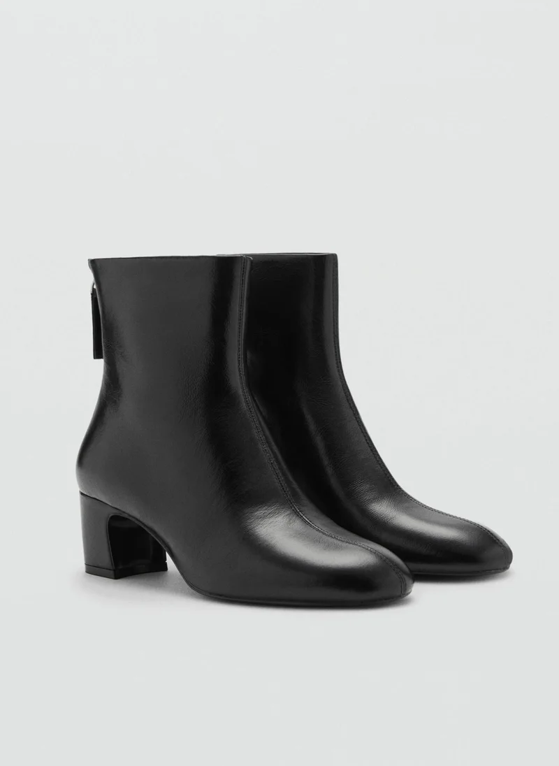 MANGO Zipped Through Leather Ankle Boots