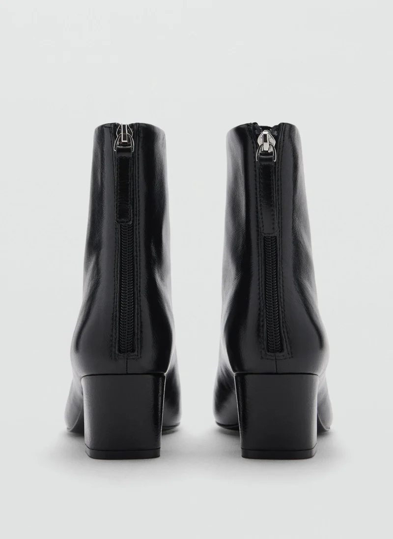 MANGO Zipped Through Leather Ankle Boots