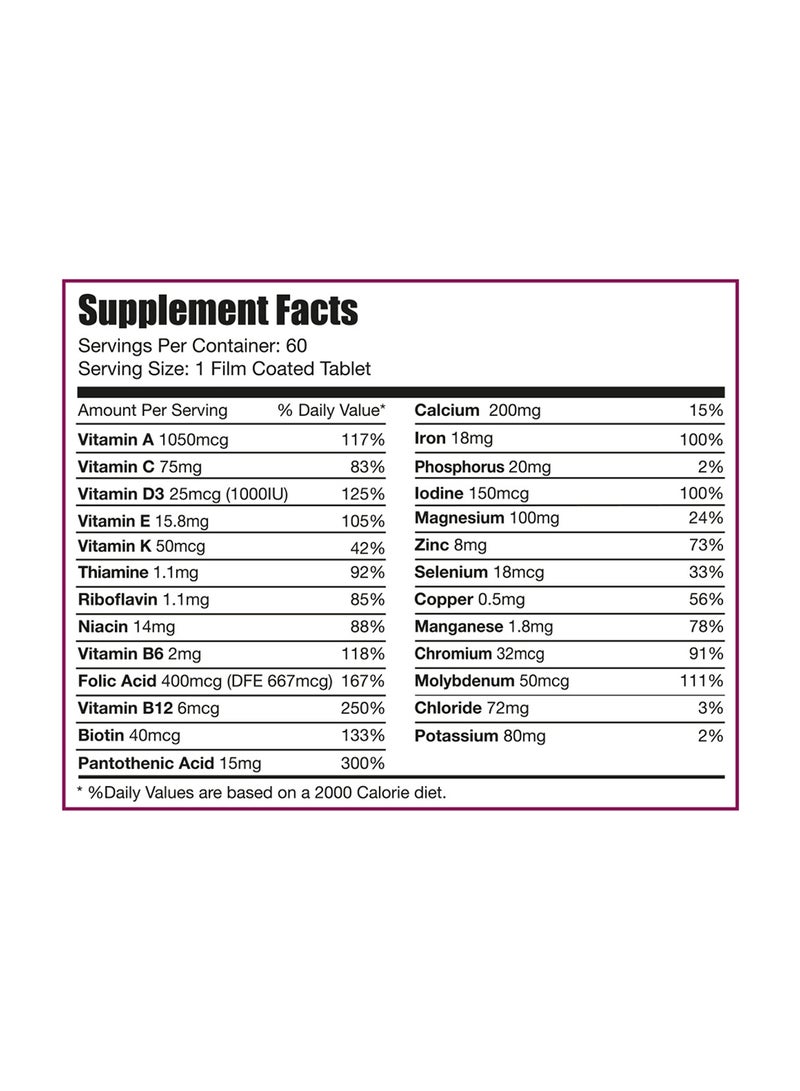 EVA PHARMA Limitless Woman Max – فيتامينات متعددة للنساء مع 26 عنصر غذائي أساسي – دعم الجمال والطاقة والمناعة – يحتوي على البيوتين والحديد وفيتامين C – 60 قرص - Image 4