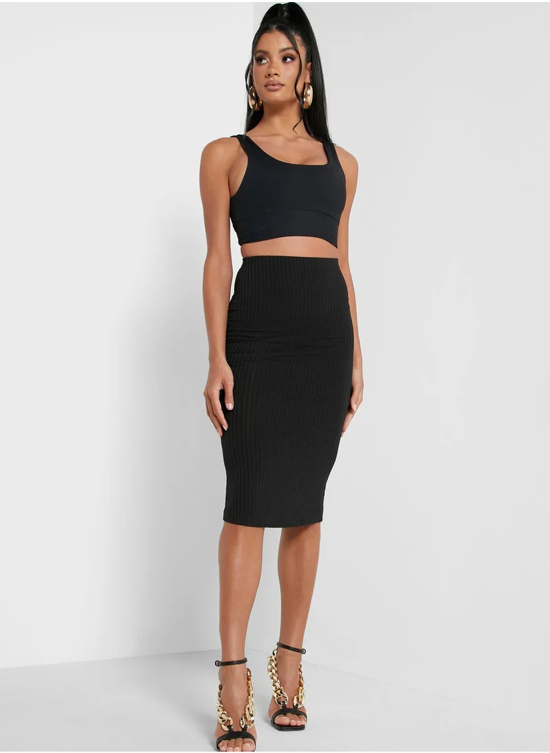 Missguided High Waist Midi Skirt