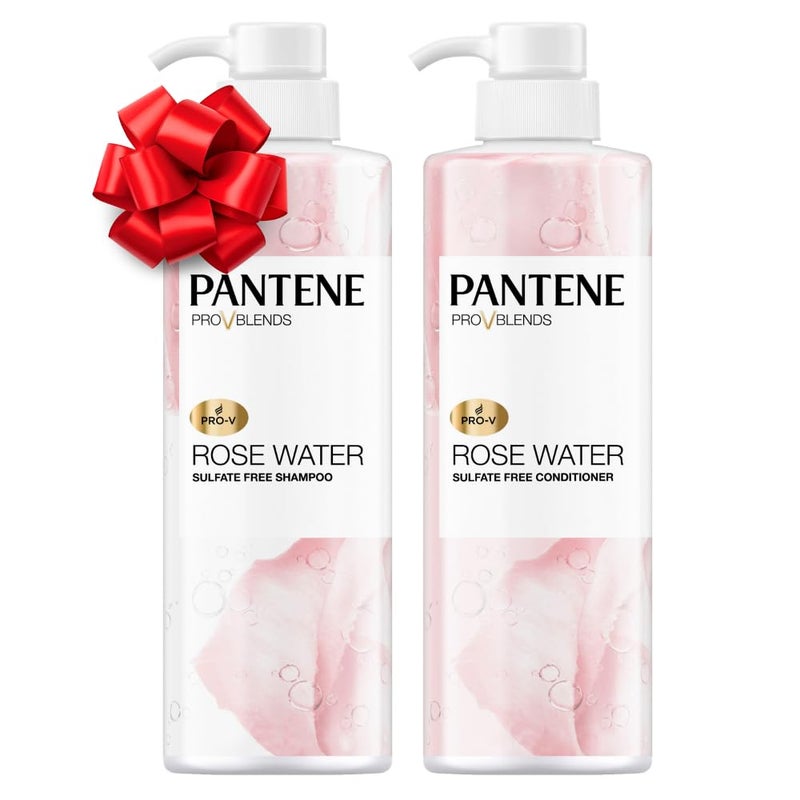 Pantene Sulfate Free Shampoo and Conditioner Set, Rose Water, Soothing and Moisturizing, Infused with Vitamin B5, for all Hair Types, Safe for Color Treated Hair, Pro-V Blend, 17.9 Fl Oz Each, 2 Pack - Image 1