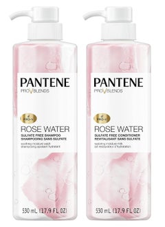 Pantene Pantene Sulfate Free Shampoo and Conditioner Set, Rose Water, Soothing and Moisturizing, Infused with Vitamin B5, for all Hair Types, Safe for Color Treated Hair, Pro-V Blend, 17.9 Fl Oz Each, 2 Pack  - Image 1