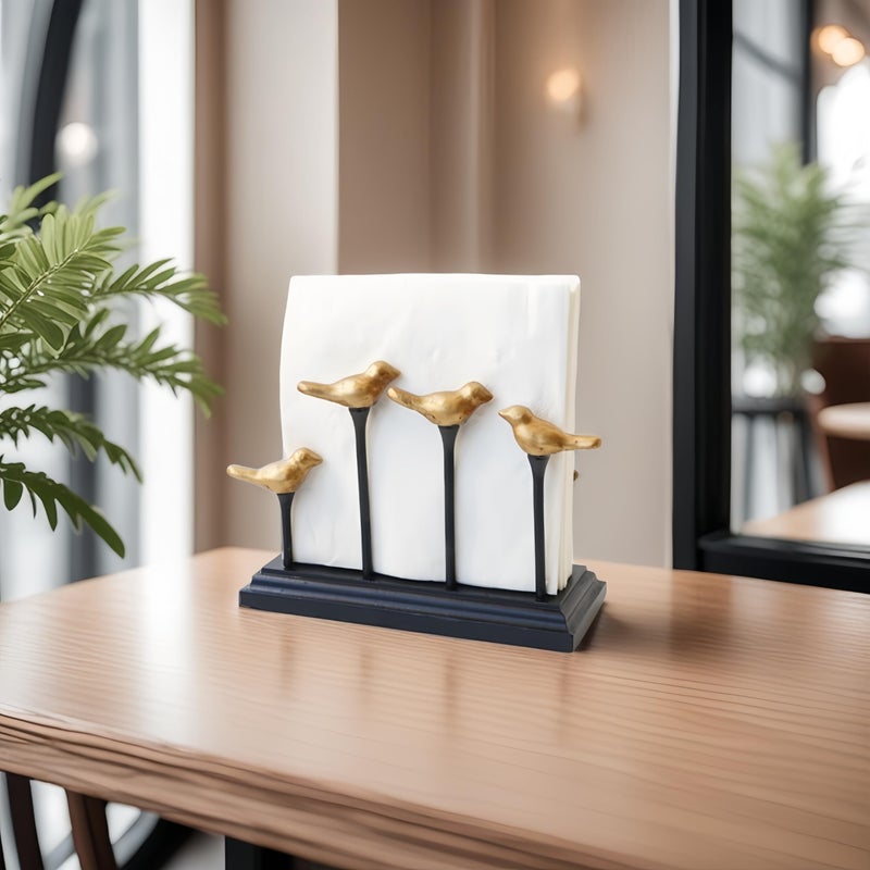 Yeaco Wooden Base Golden Birds on Branch Vertical Decorative Napkin Holder - Image 2