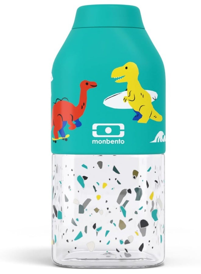 monbento - Boy's and Girl's MB Positive S Blue Dino Water Bottle - Children's Bottle for School, Sport, Picnic - Mini Plastic Bottle 330 ml Airtight - BPA Free - Blue Dinosaur Design - Image 1