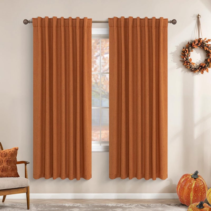 KOUFALL ستائر كويفول البرتقالية 2 لوحين لغرفة المعيشة الهالوين 63 بوصة بطول الكتان اللعين بوهو بوهيو ستائر بوهيمية لغرفة النوم 63 بوصة طويلة - Image 1