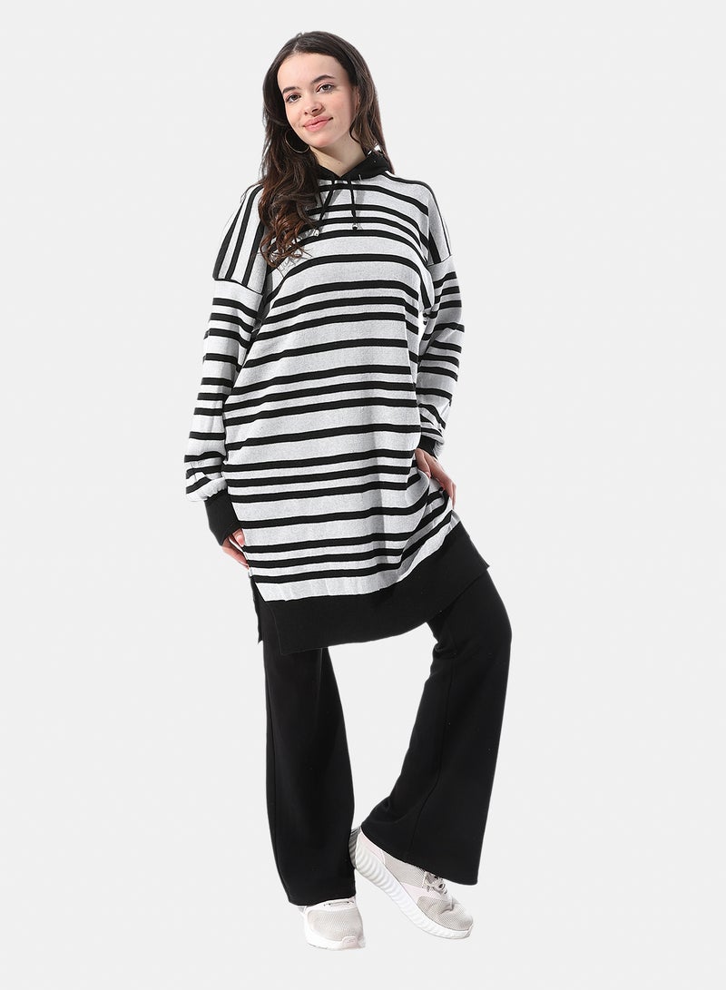 Andora Slip On Striped Long Hoodie - Image 5