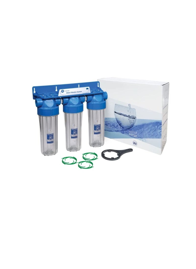 Aquafilter Aquafilter NSF Certified Inline Drinking Water Filtration System 10" RO, Whole House, 3/4” Inlet and Outlet BSPT for For Municipality Water - Removes All Impurities From Water (Three Stage)  - Image 1
