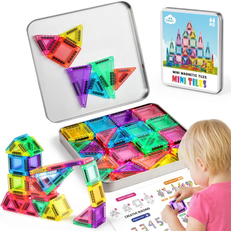 3 otters Travel Magnetic Tiles with Case 44PCS Mini STEM Toys Travel Magnetic Building Blocks for Kids Christmas Party Birthday Gift Classroom Prize - Image 3