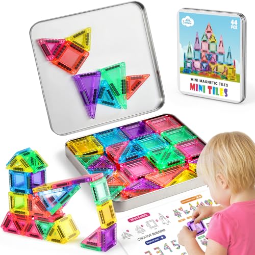 3 otters Travel Magnetic Tiles with Case 44PCS Mini STEM Toys Travel Magnetic Building Blocks for Kids Christmas Party Birthday Gift Classroom Prize - Image 1