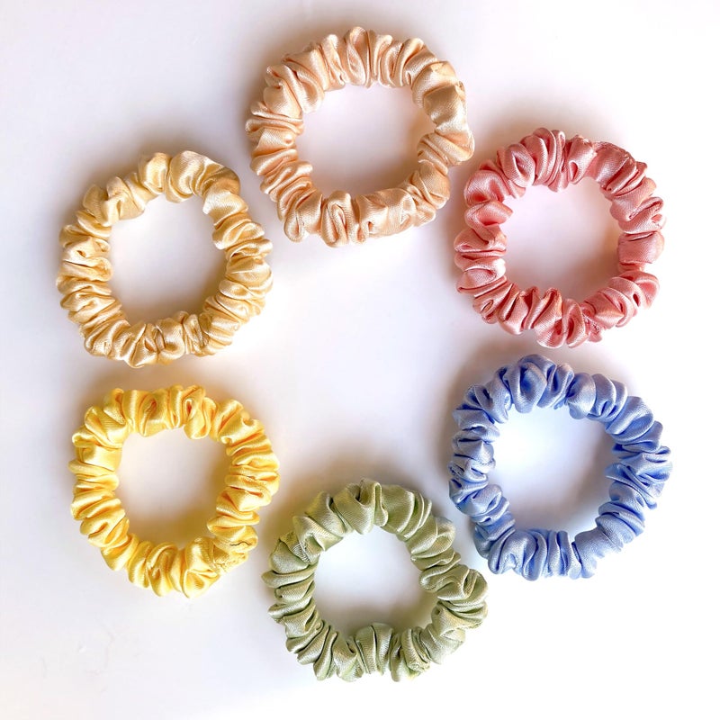 SILVR BEAR Luxury Satin Scrunchies No Damage Small Hair Ties for Thin Hair Softer than Silk Ponytail Holders for Women Girls Men 6 Pack Pastel Shades