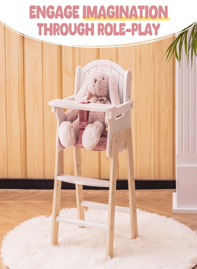 ROBOTIME Wooden Baby Doll High Chair, Pink Wooden Baby Doll Chair for 18 Inch Dolls, Pretend Play High Chair Baby Doll Accessories, Small - Image 3