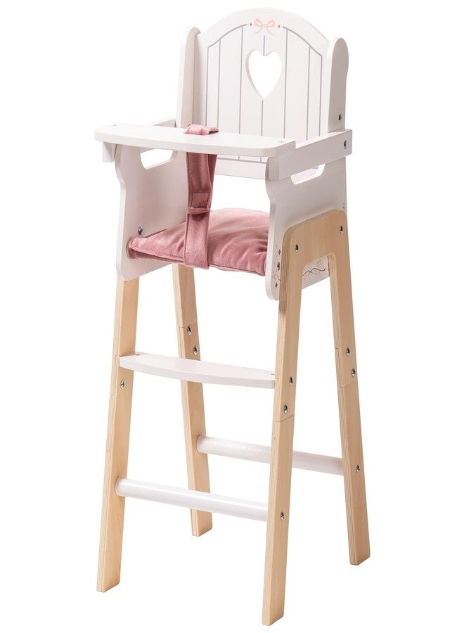 ROBOTIME Wooden Baby Doll High Chair, Pink Wooden Baby Doll Chair for 18 Inch Dolls, Pretend Play High Chair Baby Doll Accessories, Small - Image 1
