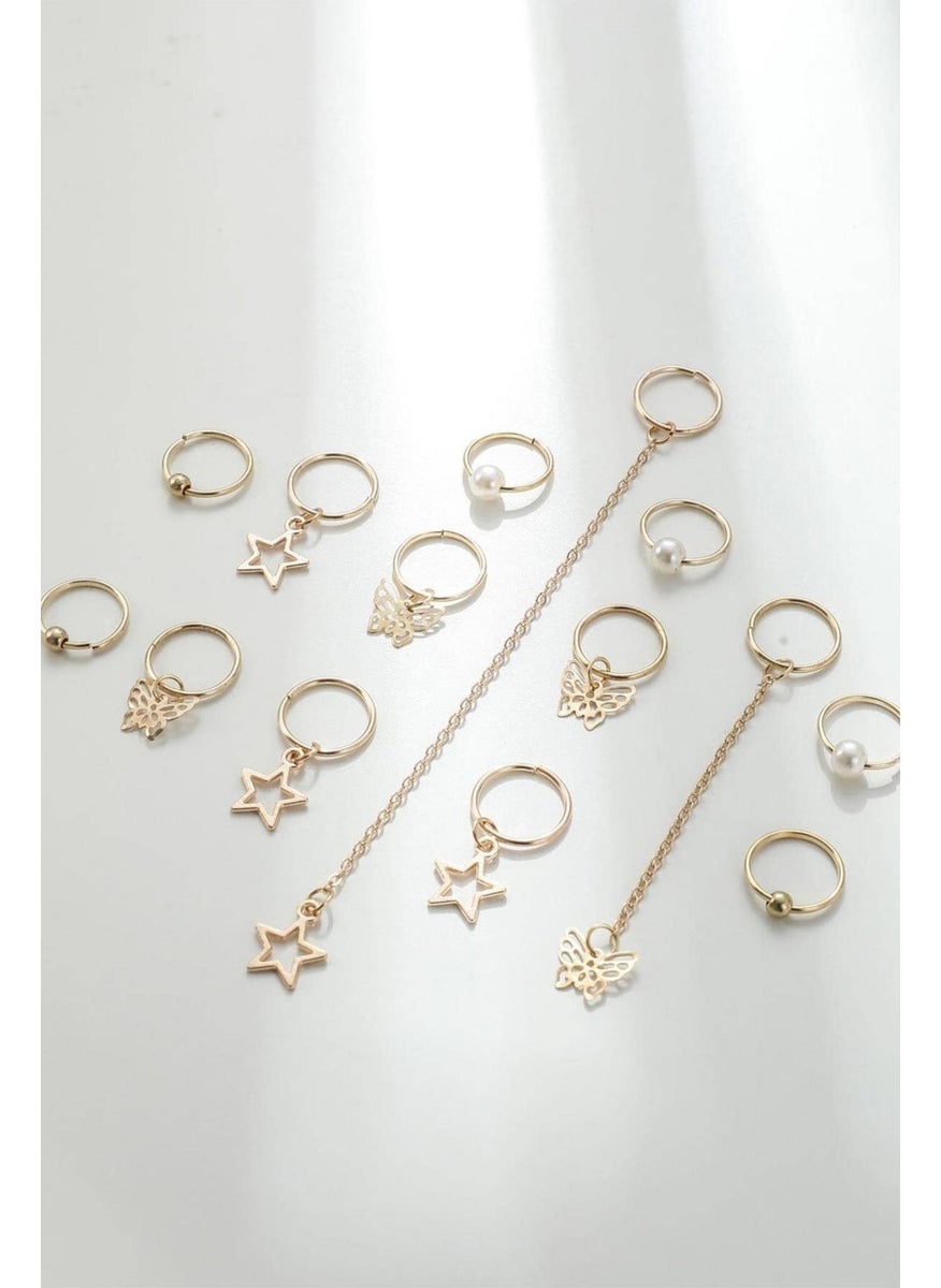 Bahels - Gold Color Pearl Butterfly Star Hair Earring Clasp Set - Image 1